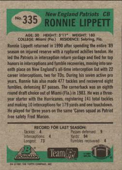 1991 Bowman #335 Ronnie Lippett Back