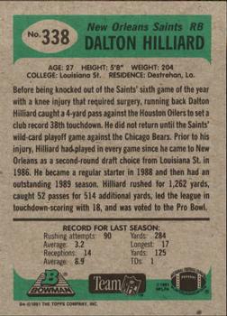 1991 Bowman #338 Dalton Hilliard Back