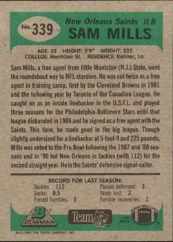 1991 Bowman #339 Sam Mills Back