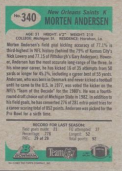 1991 Bowman #340 Morten Andersen Back