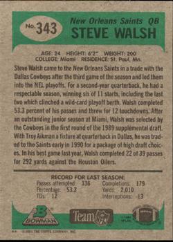 1991 Bowman #343 Steve Walsh Back