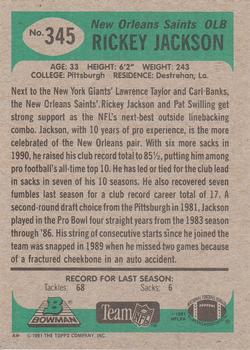 1991 Bowman #345 Rickey Jackson Back