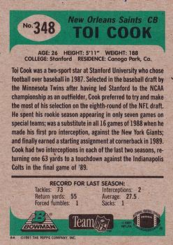 1991 Bowman #348 Toi Cook Back