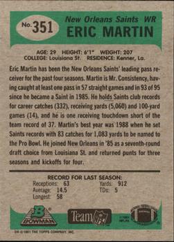 1991 Bowman #351 Eric Martin Back