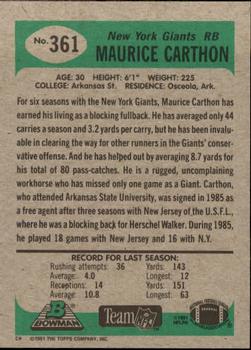 1991 Bowman #361 Maurice Carthon Back