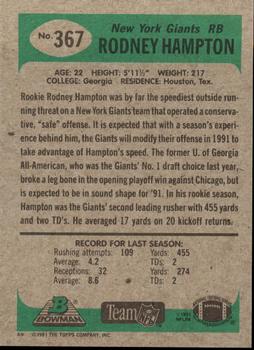 1991 Bowman #367 Rodney Hampton Back
