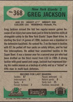 1991 Bowman #368 Greg Jackson Back
