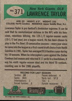 1991 Bowman #371 Lawrence Taylor Back