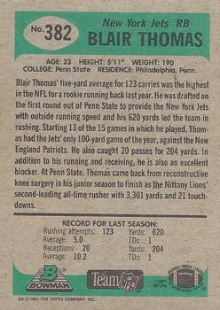 1991 Bowman #382 Blair Thomas Back