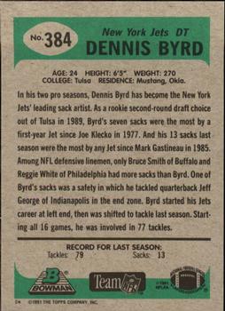 1991 Bowman #384 Dennis Byrd Back