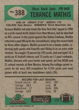 1991 Bowman #388 Terance Mathis Back