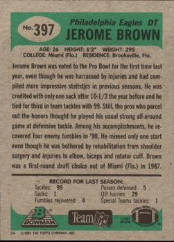 1991 Bowman #397 Jerome Brown Back