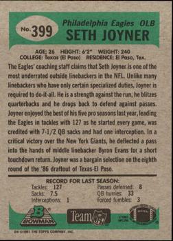 1991 Bowman #399 Seth Joyner Back