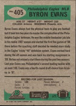 1991 Bowman #405 Byron Evans Back