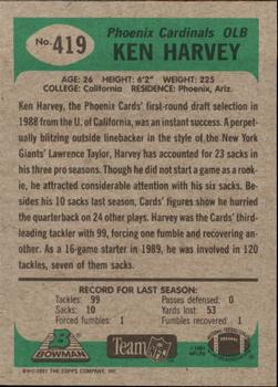 1991 Bowman #419 Ken Harvey Back