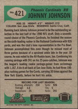 1991 Bowman #421 Johnny Johnson Back