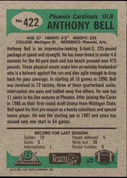 1991 Bowman #422 Anthony Bell Back