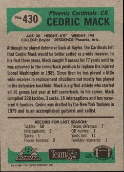1991 Bowman #430 Cedric Mack Back
