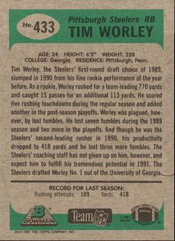 1991 Bowman #433 Tim Worley Back