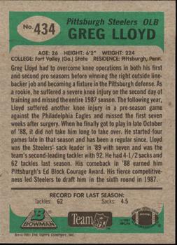 1991 Bowman #434 Greg Lloyd Back