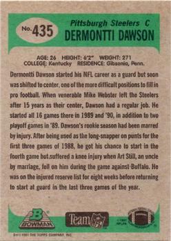 1991 Bowman #435 Dermontti Dawson Back