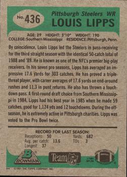 1991 Bowman #436 Louis Lipps Back