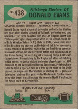 1991 Bowman #438 Donald Evans Back