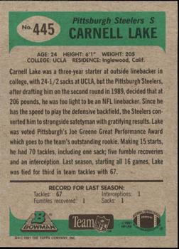 1991 Bowman #445 Carnell Lake Back