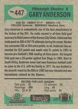 1991 Bowman #447 Gary Anderson Back