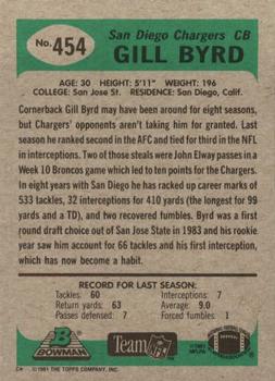 1991 Bowman #454 Gill Byrd Back