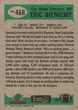 1991 Bowman #468 Eric Bieniemy Back