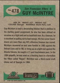 1991 Bowman #478 Guy McIntyre Back