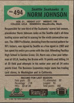 1991 Bowman #494 Norm Johnson Back