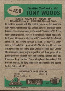 1991 Bowman #498 Tony Woods Back