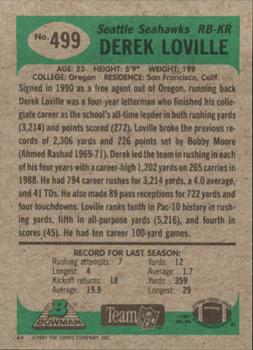 1991 Bowman #499 Derek Loville Back