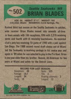 1991 Bowman #502 Brian Blades Back