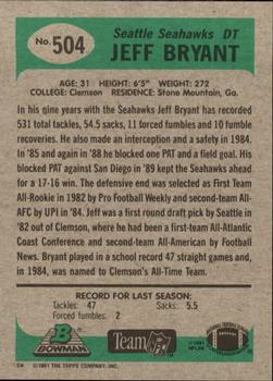 1991 Bowman #504 Jeff Bryant Back