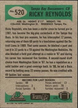 1991 Bowman #520 Ricky Reynolds Back