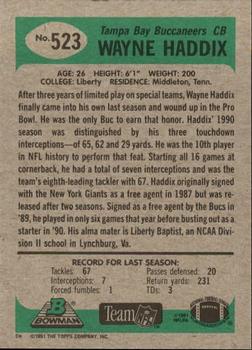 1991 Bowman #523 Wayne Haddix Back
