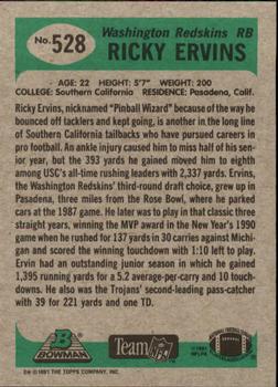 1991 Bowman #528 Ricky Ervins Back