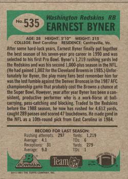 1991 Bowman #535 Earnest Byner Back
