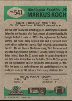 1991 Bowman #541 Markus Koch Back