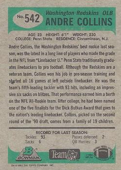 1991 Bowman #542 Andre Collins Back