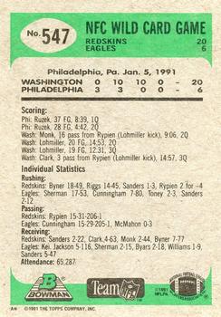1991 Bowman #547 Road to Super Bowl XXV: Redskins vs. Eagles Back