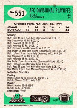 1991 Bowman #551 Road to Super Bowl XXV: Bills vs. Dolphins Back