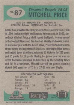 1991 Bowman #87 Mitchell Price Back