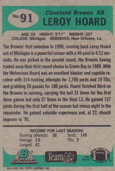 1991 Bowman #91 Leroy Hoard Back