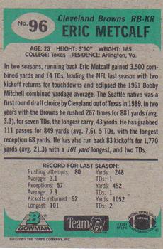1991 Bowman #96 Eric Metcalf Back