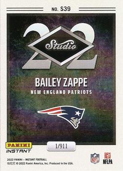 2022 Panini Instant Studio Rookies #S39 Bailey Zappe Back
