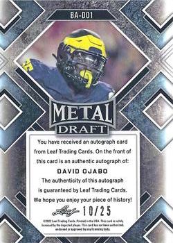 2022 Leaf Metal Draft - Autographs Crystal Silver #BA-DO1 David Ojabo Back